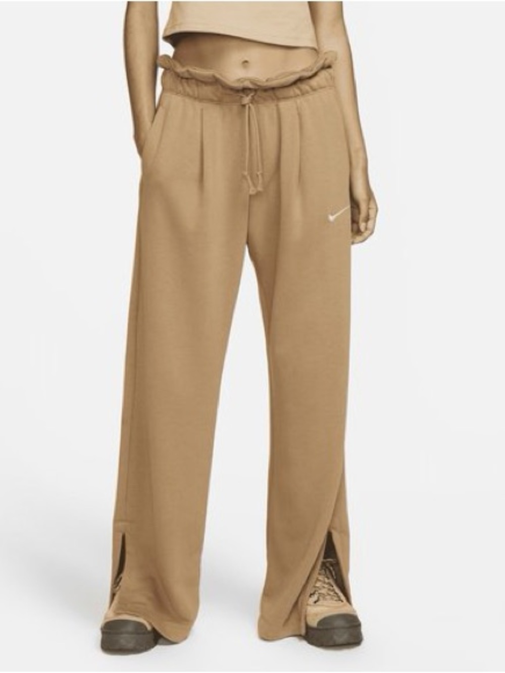 Nike Womens Wide-Leg Sweatpants in Camel with White Swoosh